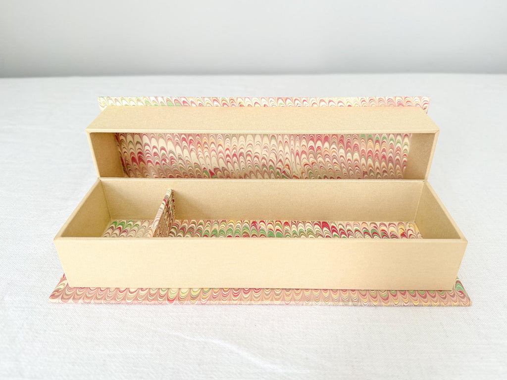 Large Hand Marbled Clamshell Box, One of a Kind Pink Desk Organiser Storage