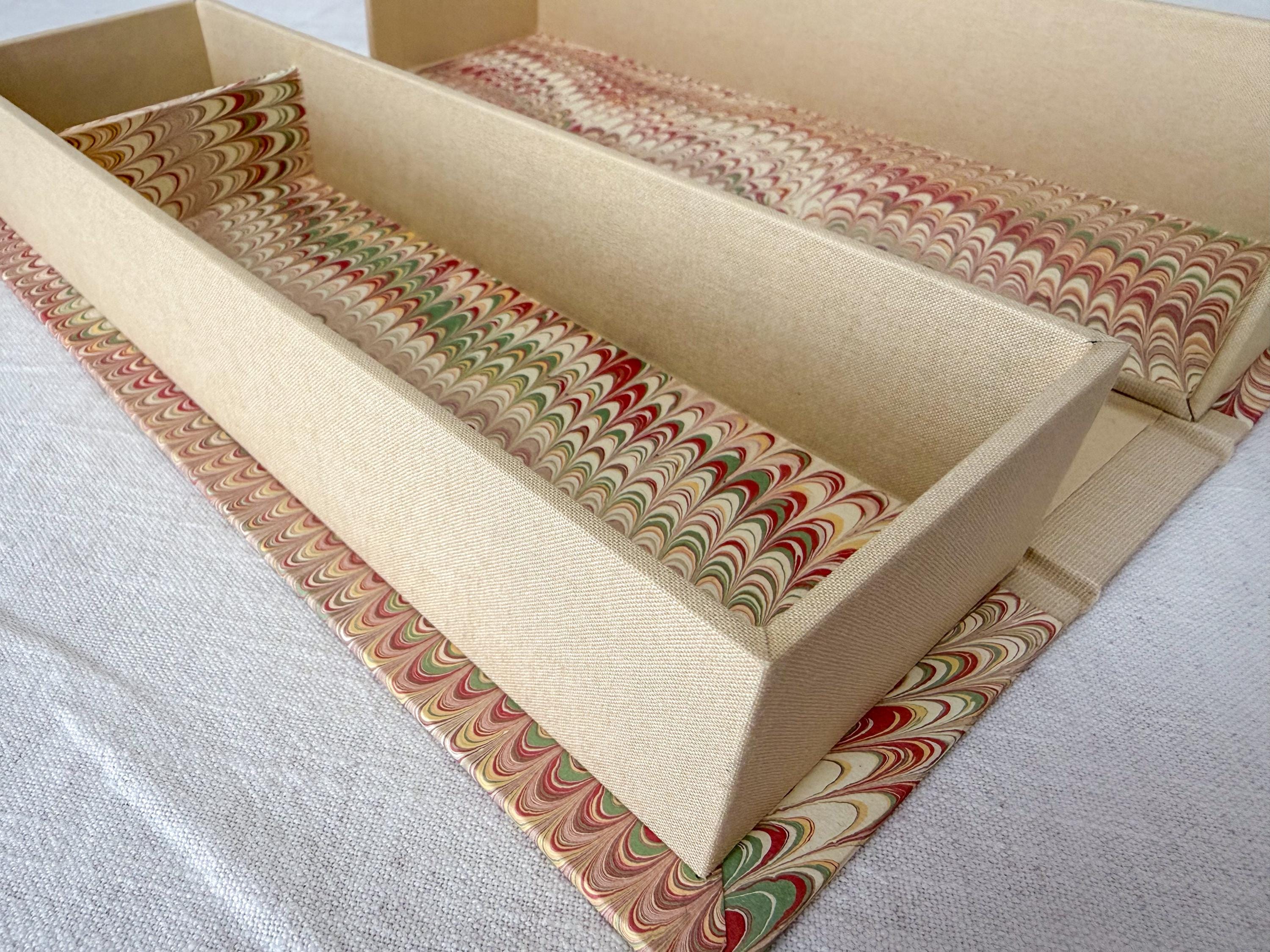 Large Hand Marbled Clamshell Box, One of a Kind Pink Desk Organiser Storage