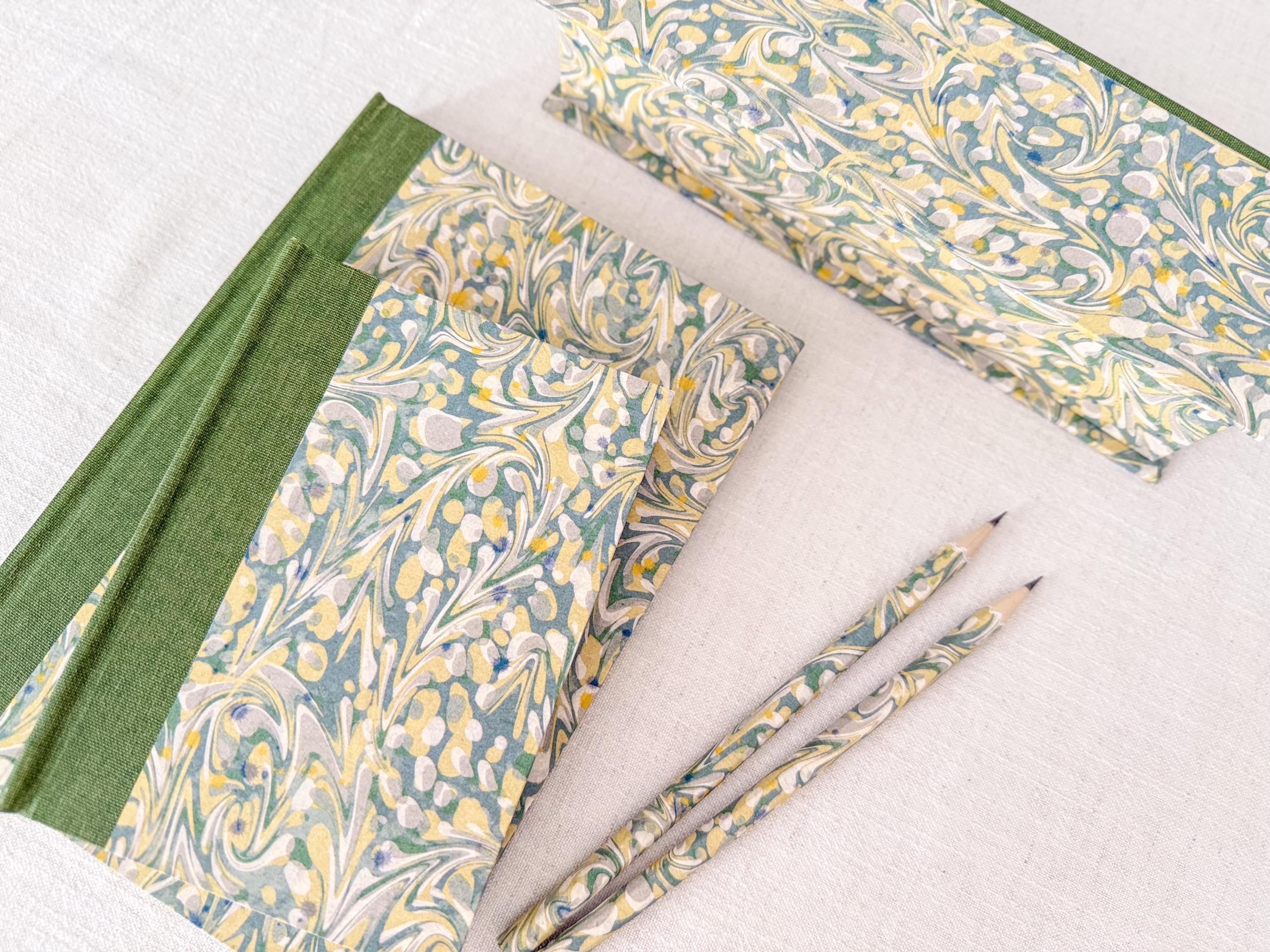 Hand Bound Notebook A5 A6, Lined or Plain Recycled Paper Journal, Green