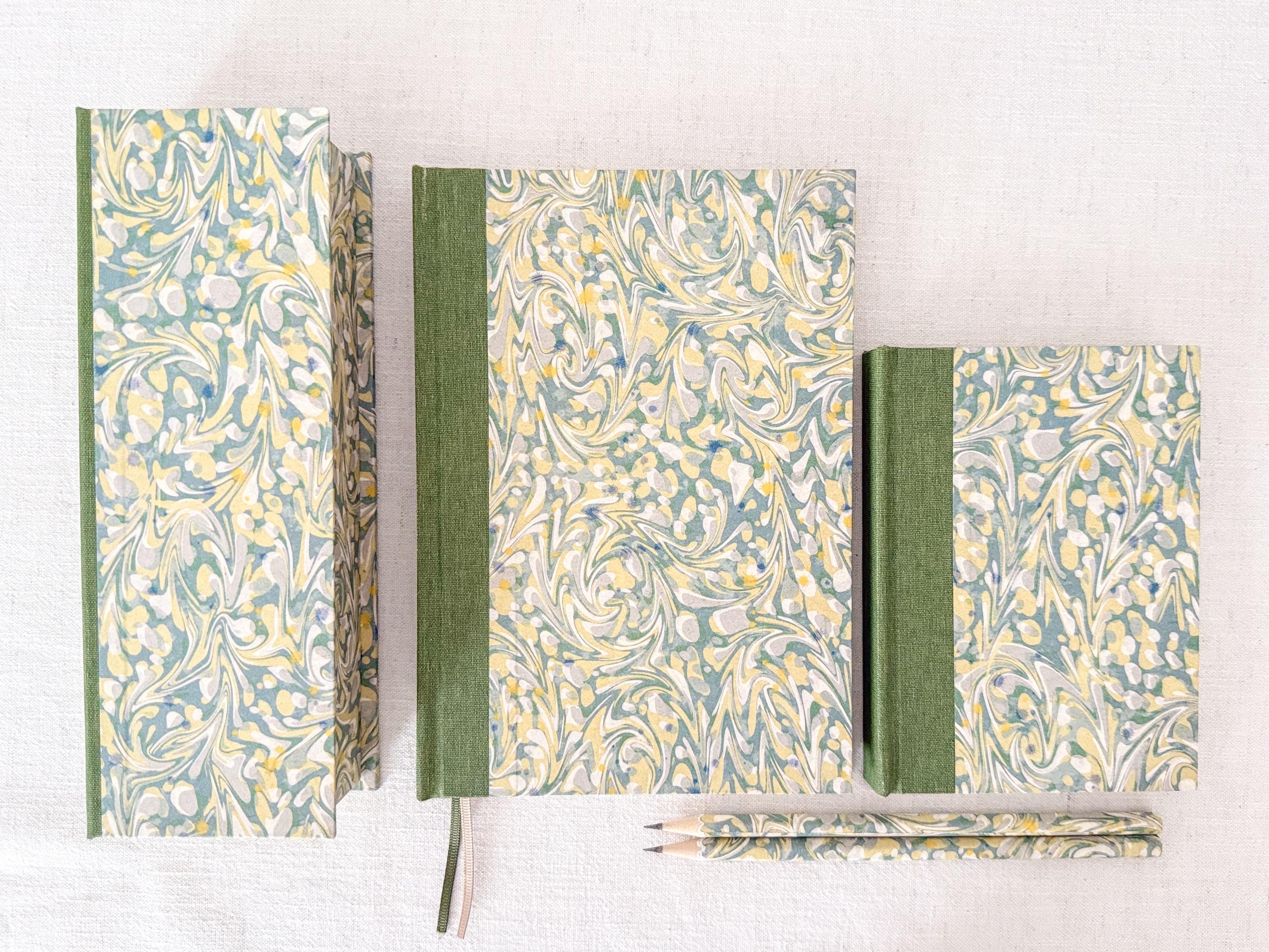 Green Clamshell Desk Organiser, Stationery Storage Box, Matching Desk Set with Notebooks