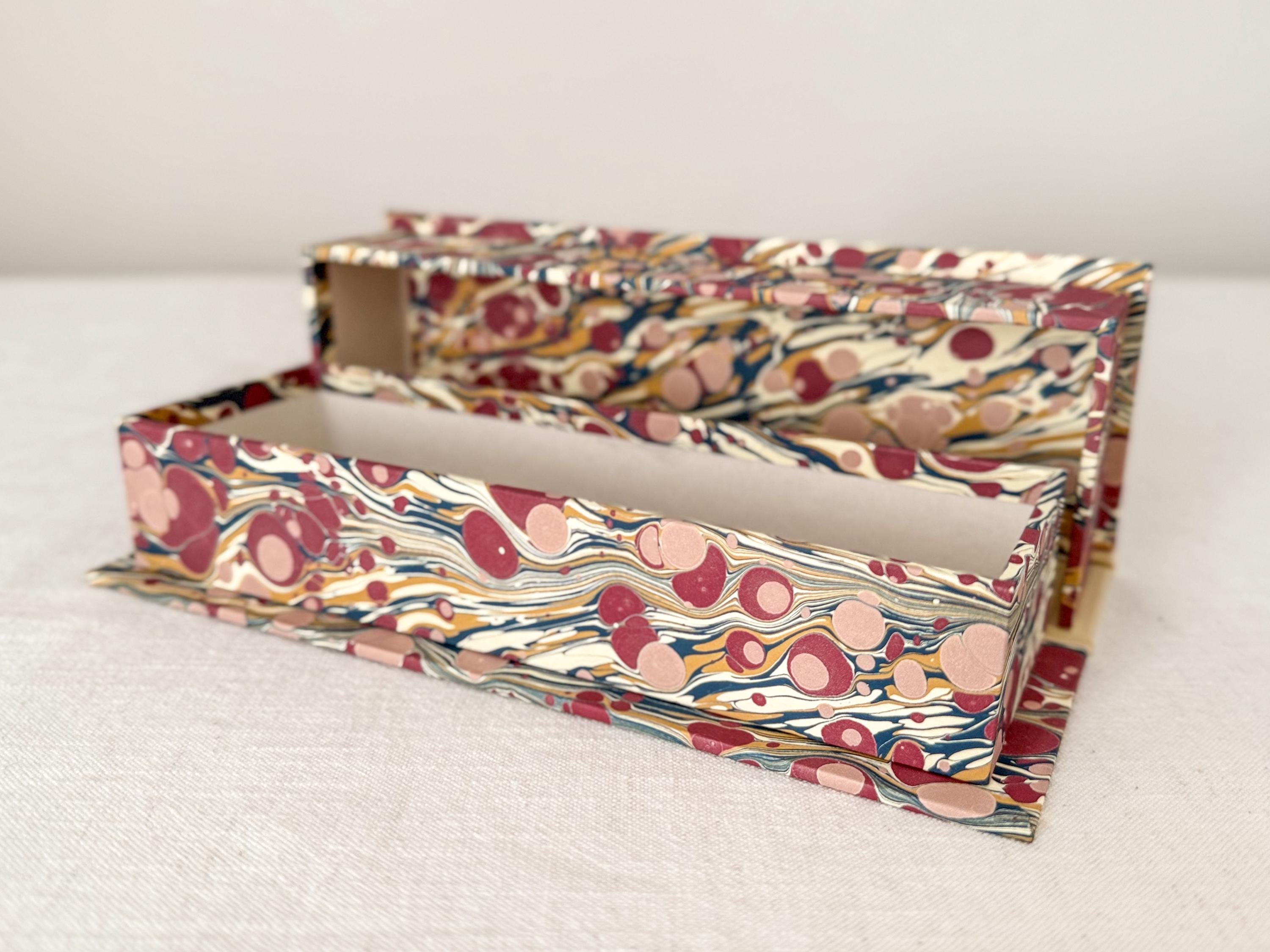 Hand Marbled Clamshell Box, Desk Organiser for Stationery, Jewellery Storage Box