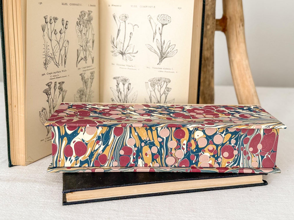 Hand Marbled Clamshell Box, Desk Organiser for Stationery, Jewellery Storage Box