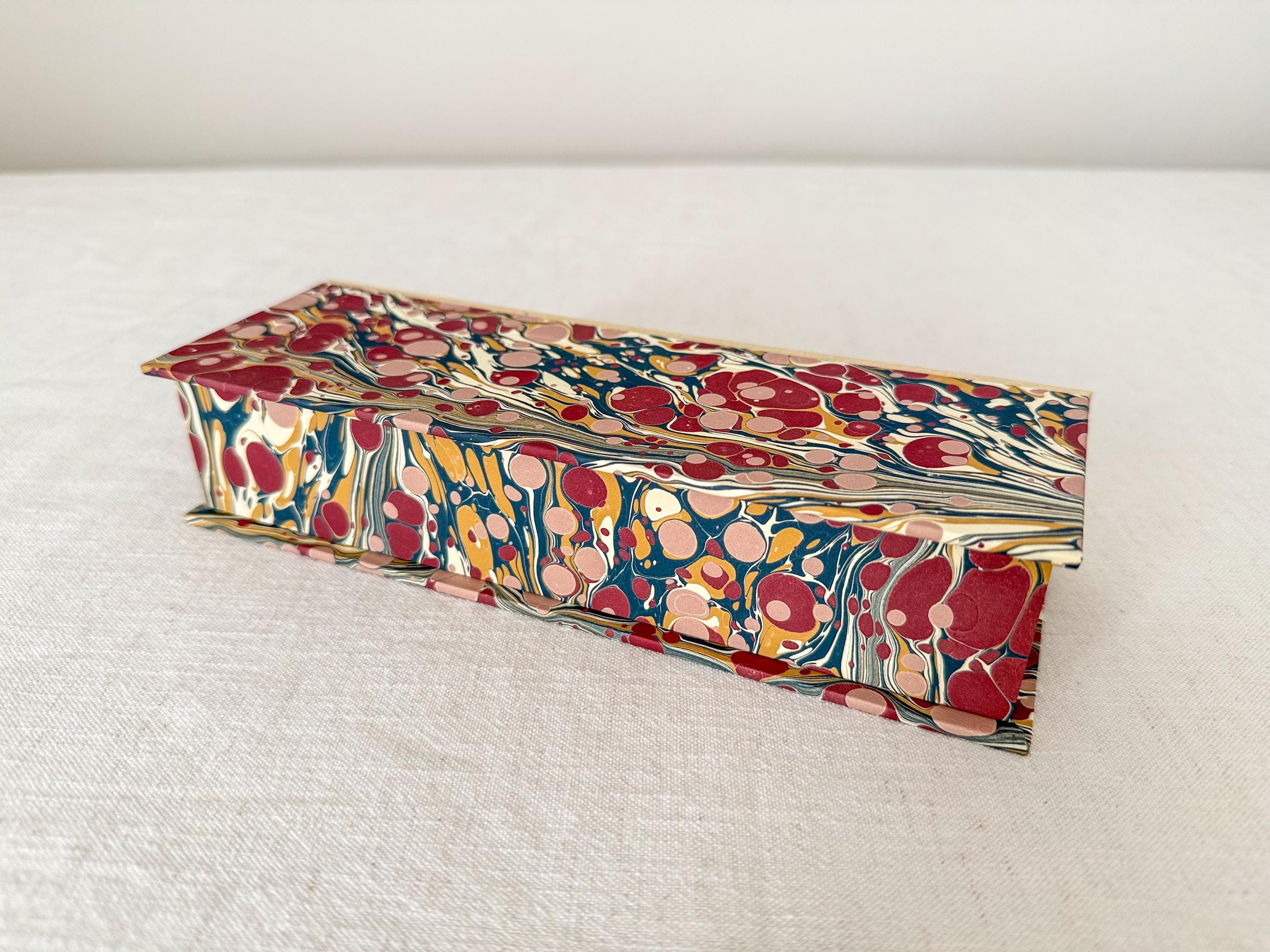 Hand Marbled Clamshell Box, Desk Organiser for Stationery, Jewellery Storage Box