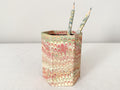 Hand Marbled Pen Pot for Desk, Hexagonal Pencil Holder, Pink Green Tidy
