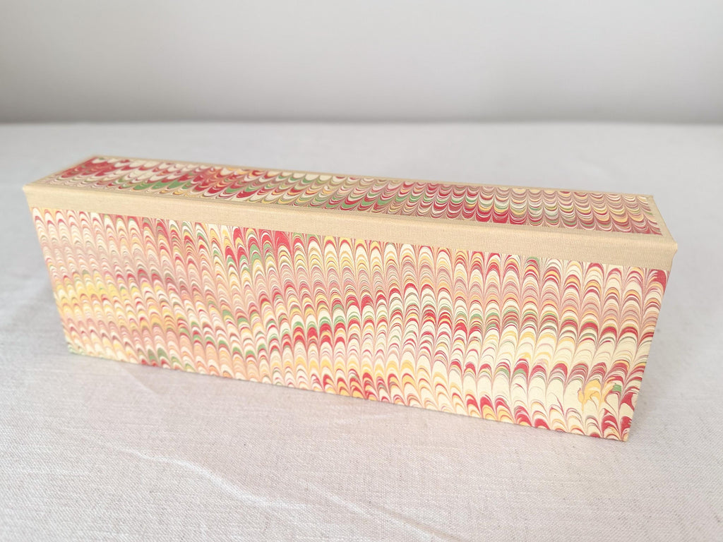 Large Hand Marbled Clamshell Box, One of a Kind Pink Desk Organiser Storage