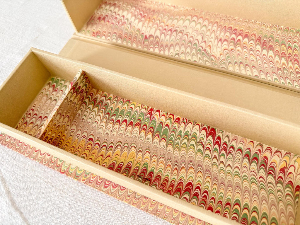 Large Hand Marbled Clamshell Box, One of a Kind Pink Desk Organiser Storage