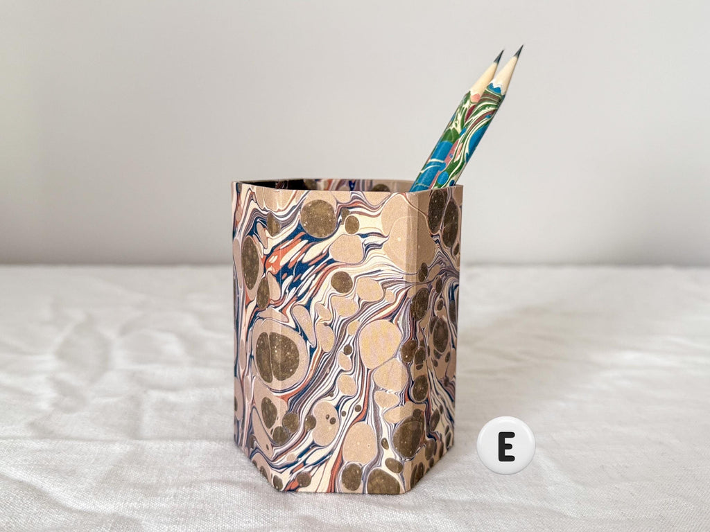 Personalised Hexagonal Pen Pot in Marbled Paper