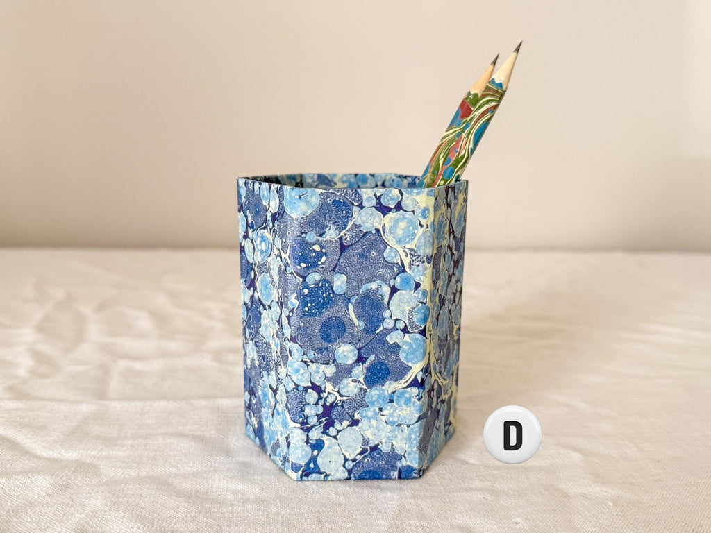 Personalised Hexagonal Pen Pot in Marbled Paper