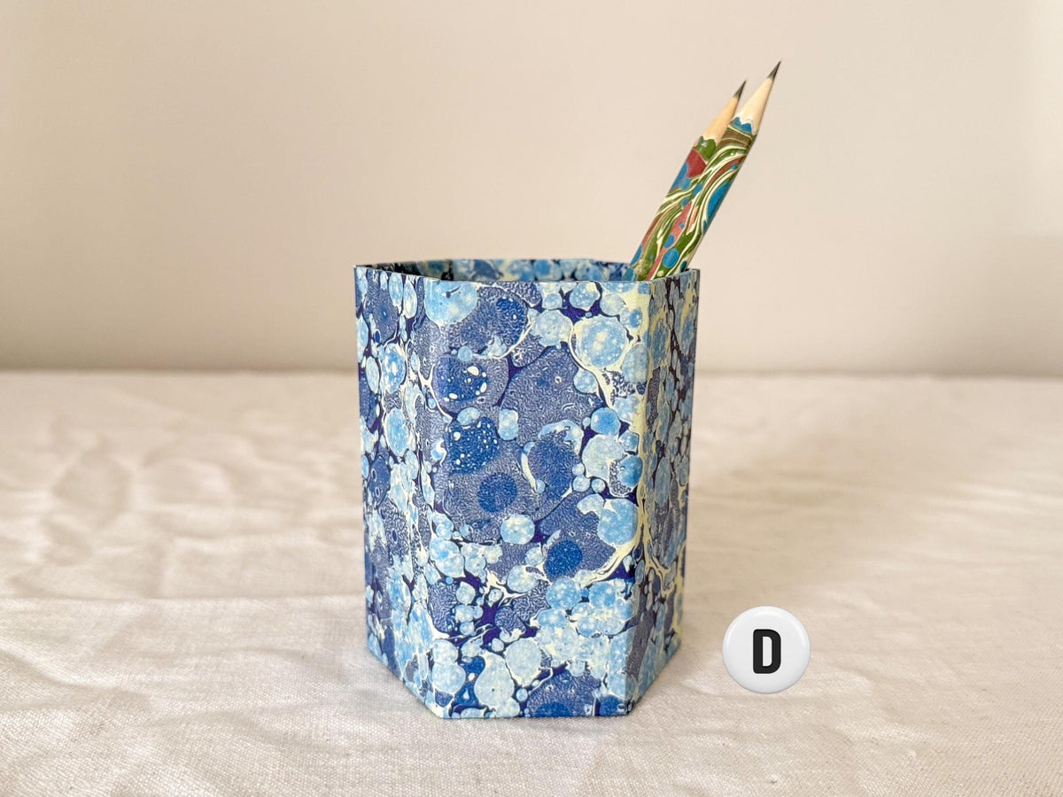 Personalised Hexagonal Pen Pot in Marbled Paper