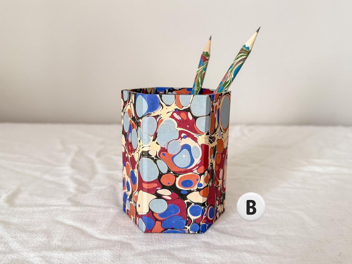 Personalised Hexagonal Pen Pot in Marbled Paper