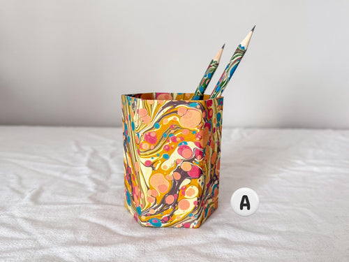 Personalised Hexagonal Pen Pot in Marbled Paper