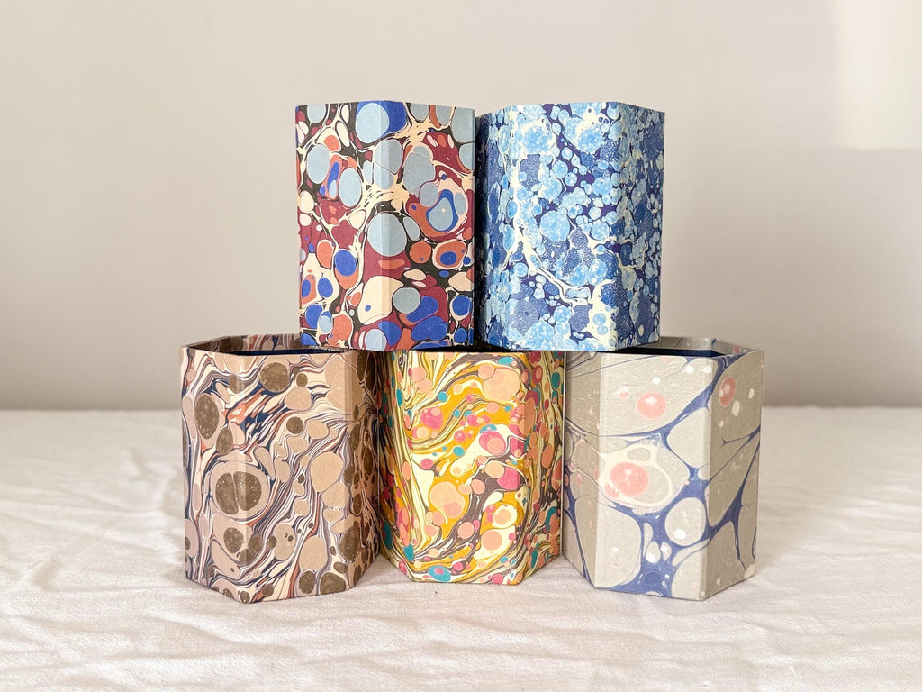 Personalised Hexagonal Pen Pot in Marbled Paper