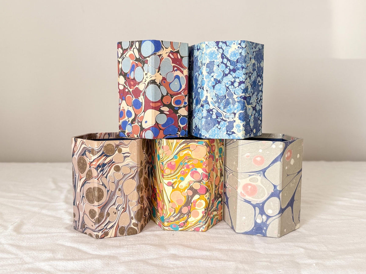 Personalised Hexagonal Pen Pot in Marbled Paper
