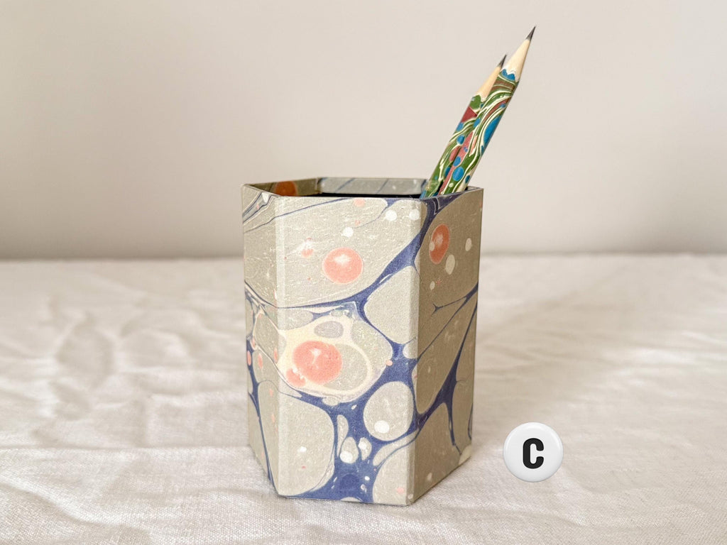 Personalised Hexagonal Pen Pot in Marbled Paper