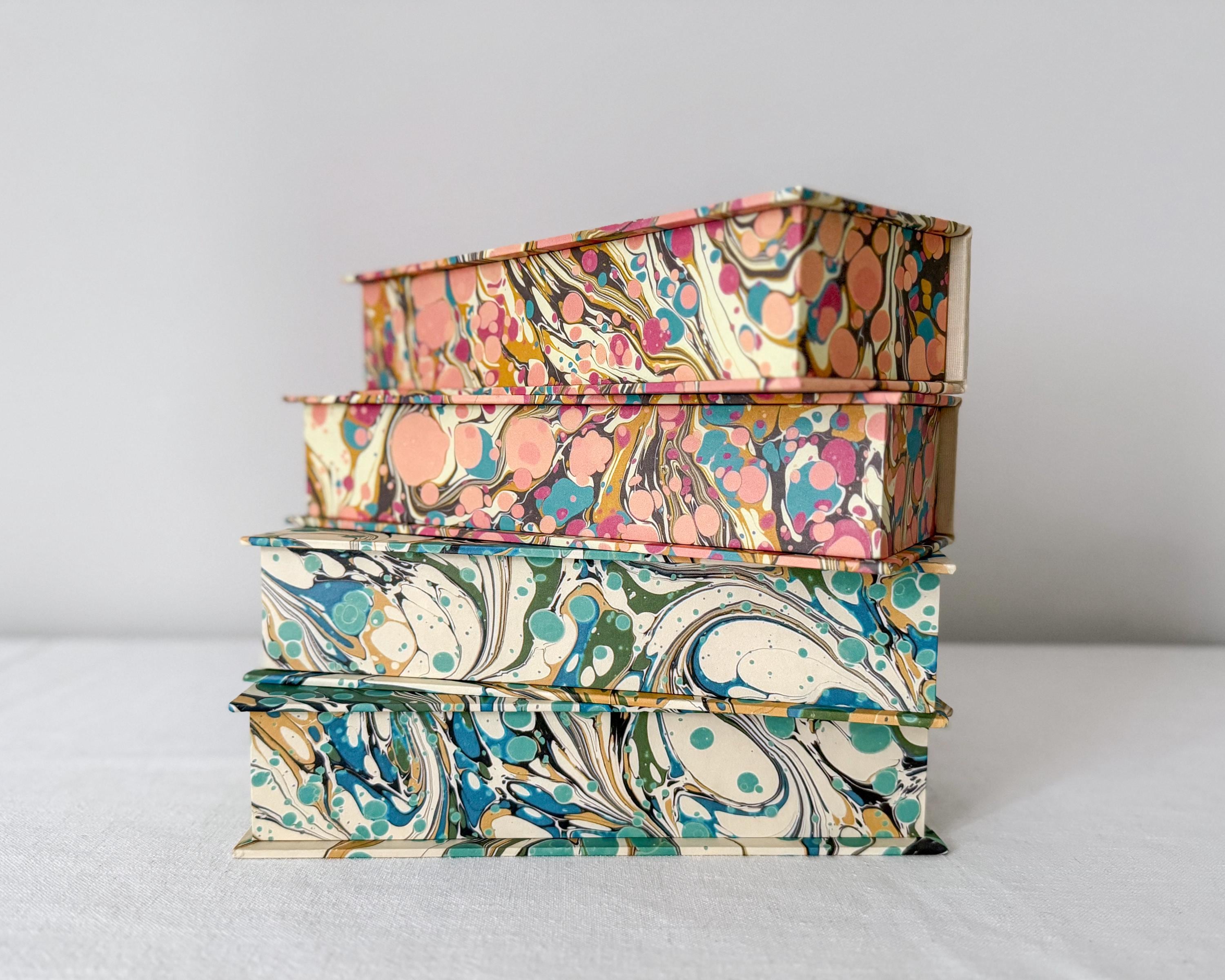 Marbled desk organiser pink and teal two designs handmade UK – Making SAGAK