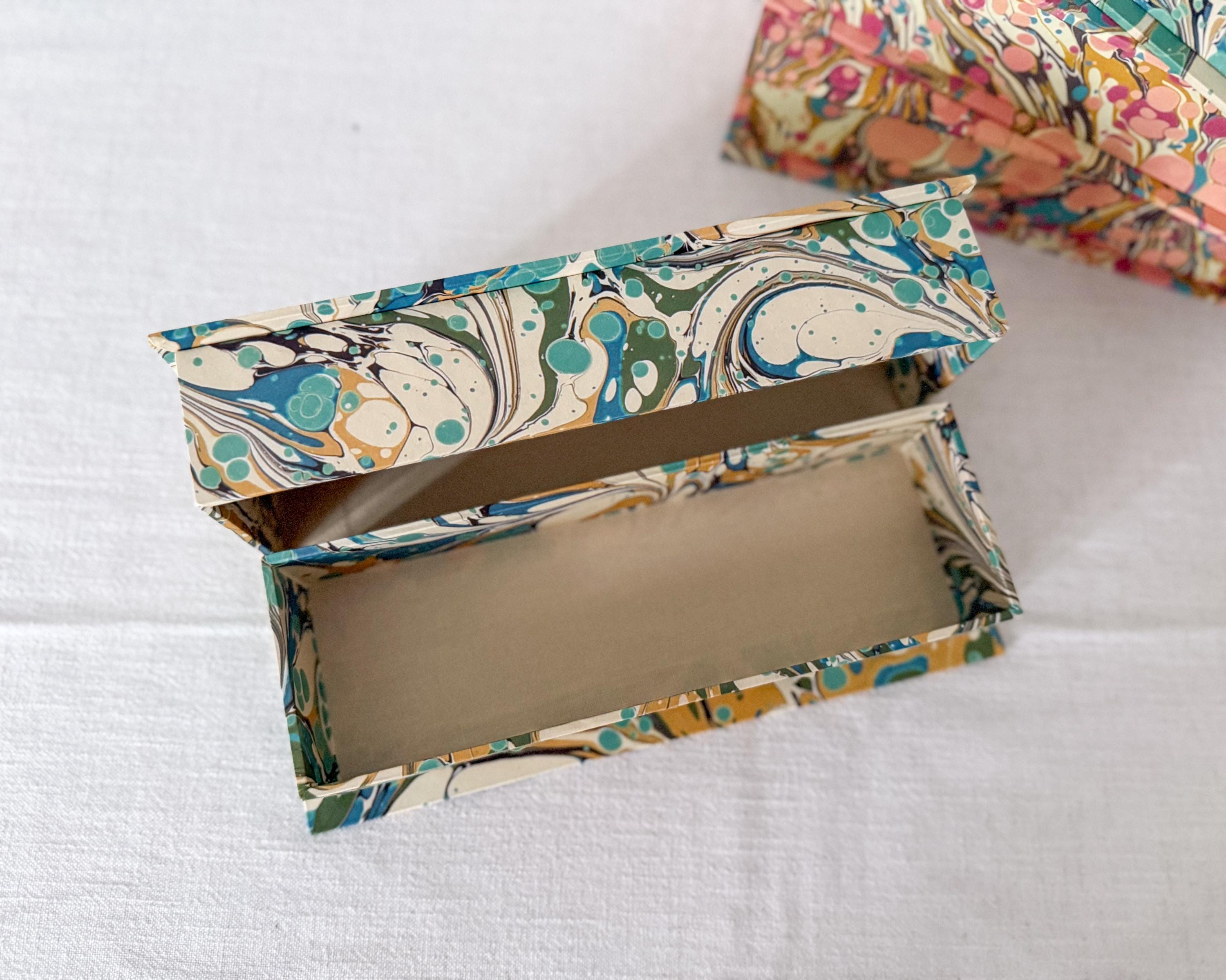 Teal marbled desk organiser open view – Making SAGAK