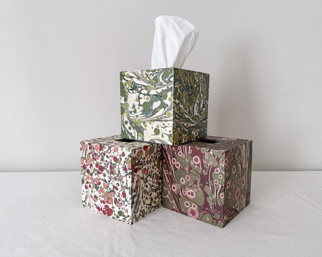 Marbled tissue box cover three designs handmade in UK – Making SAGAK