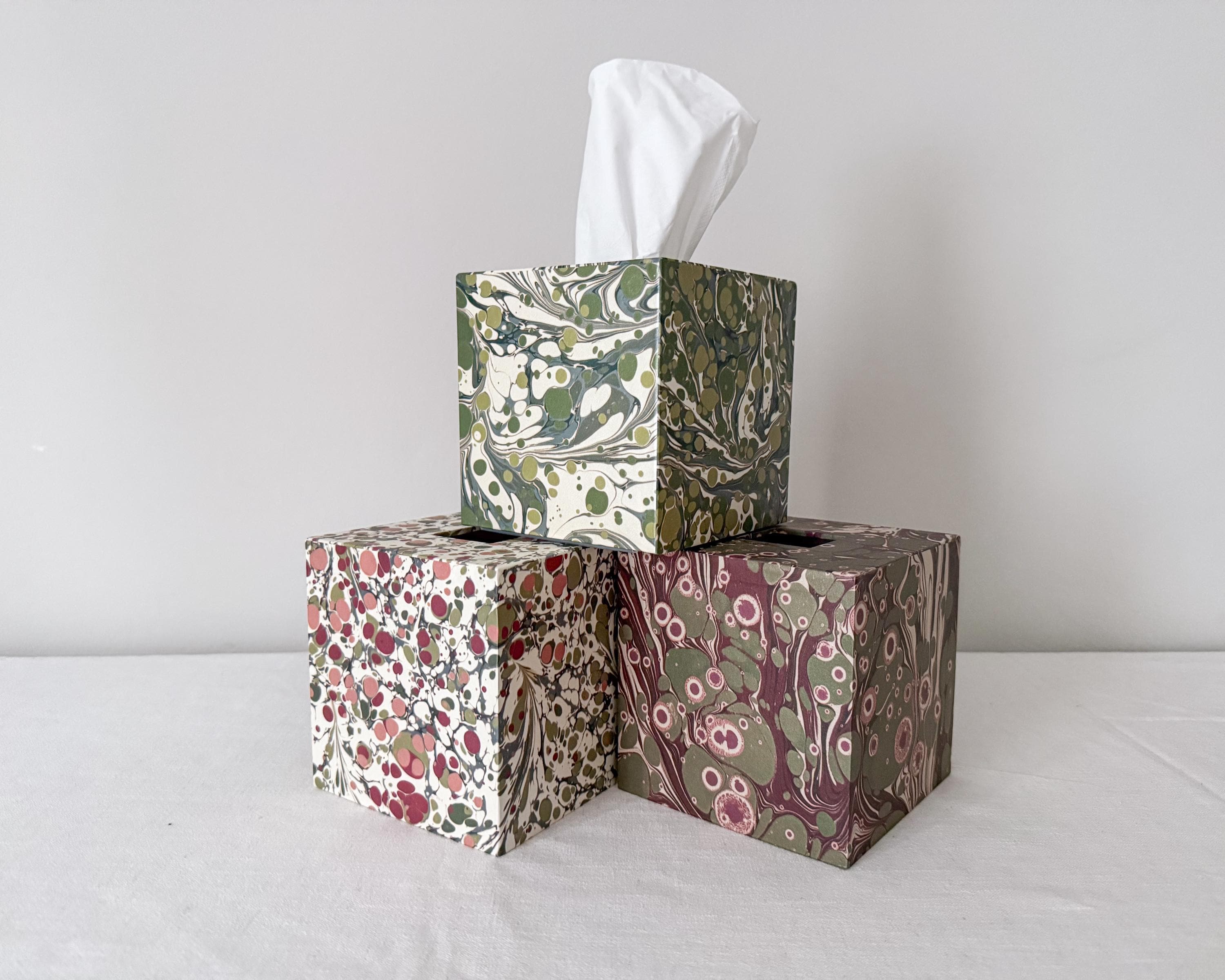 Marbled tissue box cover three designs handmade in UK – Making SAGAK